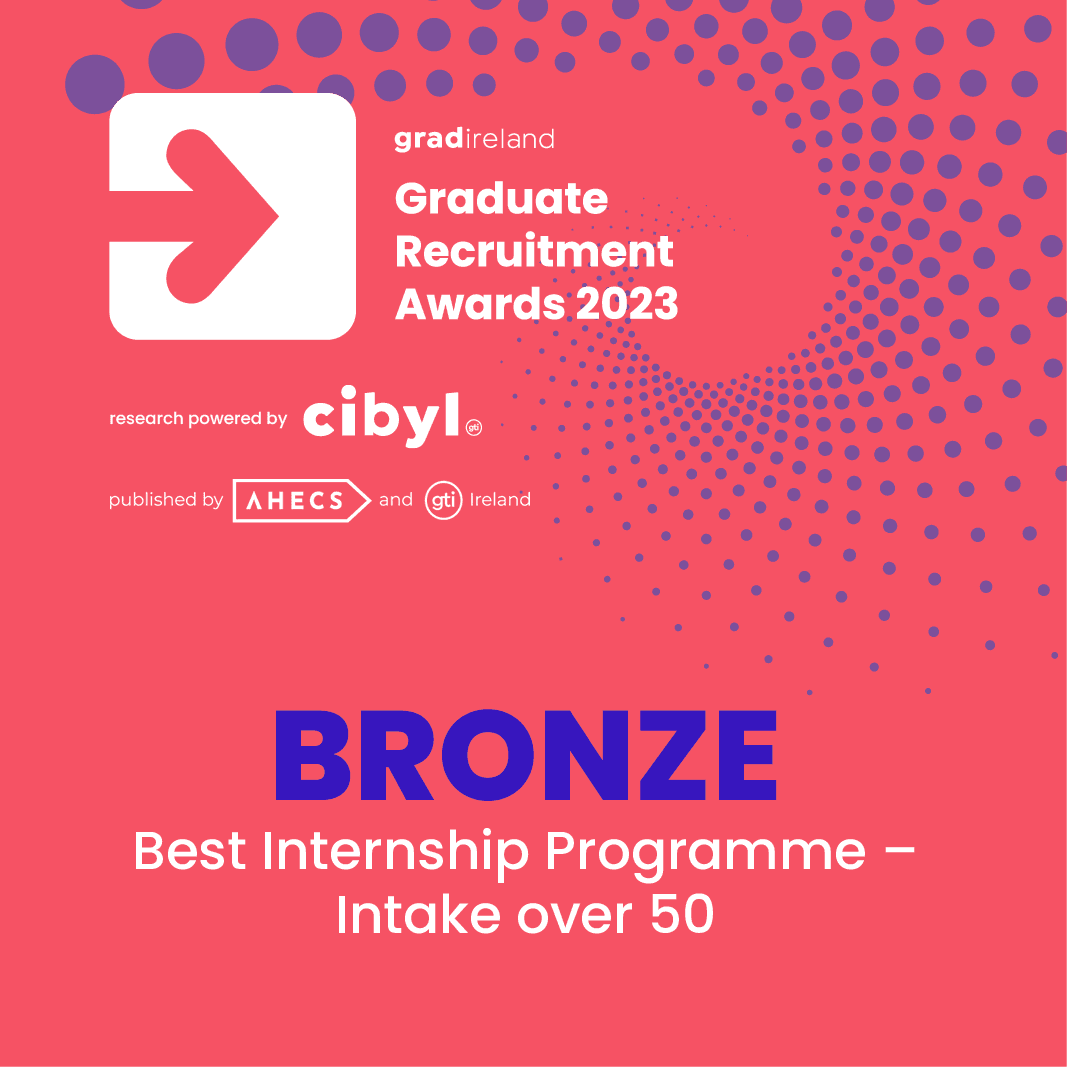 Graphic from gradIreland highlighting how ESB was awarded a Bronze mark for Best Internship Programme 