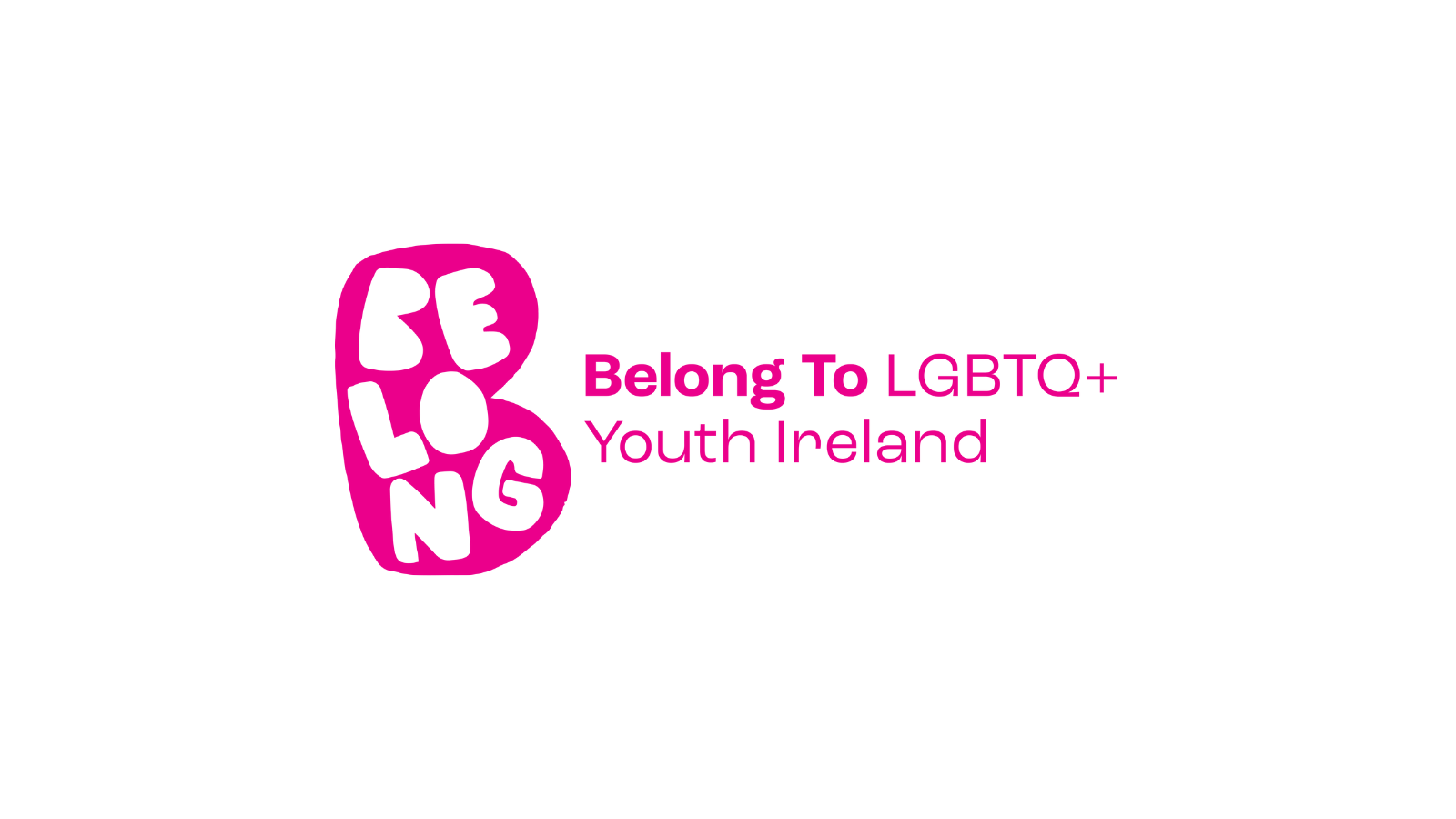 Pink and white logo for Belong to LGBTQ+ Youth Ireland