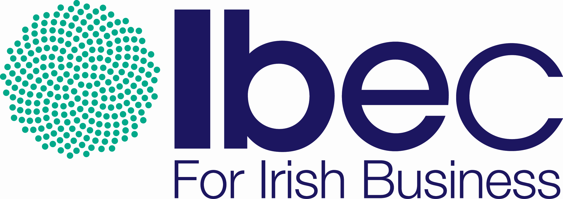 IBEC logo reading Ibec for Irish Business with green circle of dots beside it.
