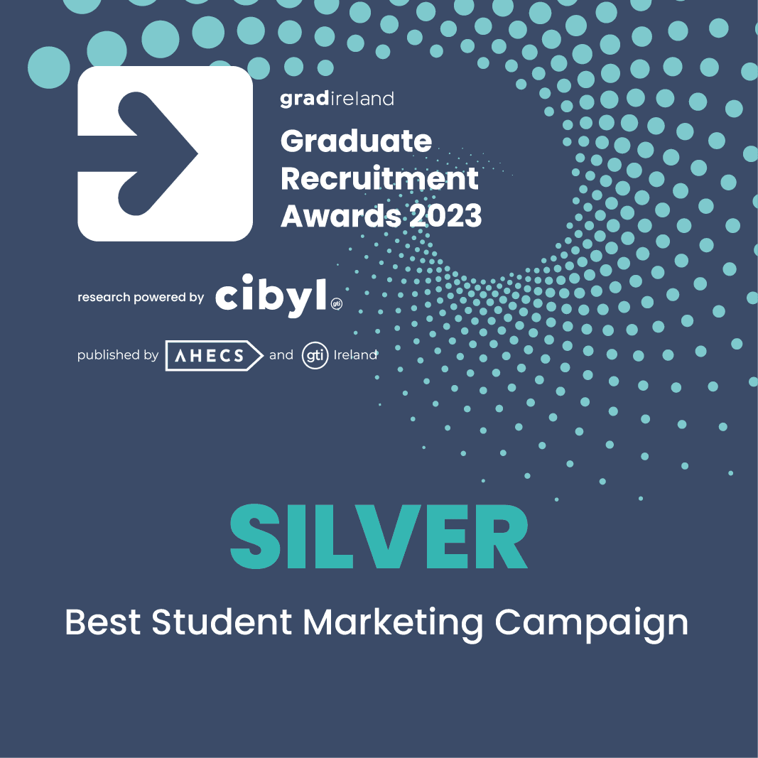 Graphic from gradIreland highlighting how ESB was awarded a Silver mark for Best Student Marketing Campaign