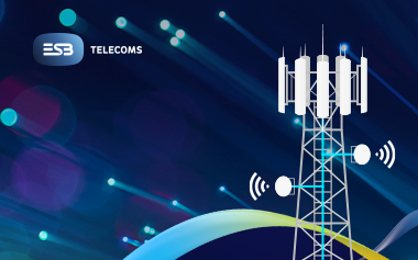 ESB telecoms graphic illustrating a telecommunications tower and coloured wave.