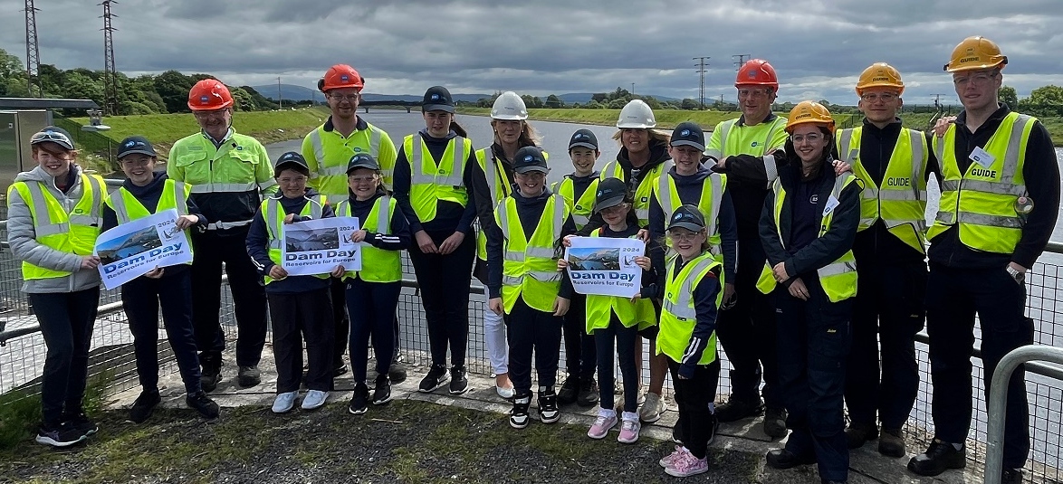 Students from Killea National School sand staff from Ardnacrusha power station pose for a photo outside of the station. 