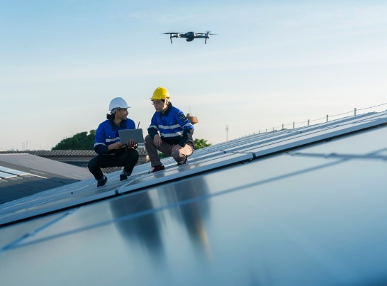 worker on solar farm